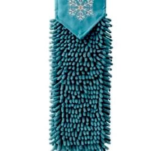 New Norwex Chenille Hand Towel. Teal with snowflake. Reverse for solid teal.